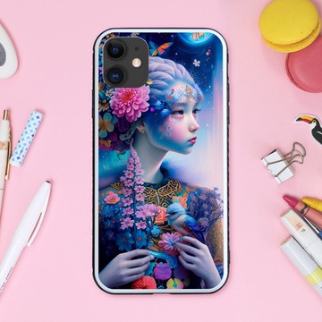 充滿幻想、時髦華麗的可愛風女孩與鳥蝶花 手機殼【強化玻璃處理】適用於 iPhone16