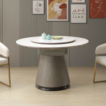 Boden-雷坦4尺伸縮拉合岩板餐桌/圓型轉盤餐桌(寬120~155公分)-155x120x76cm