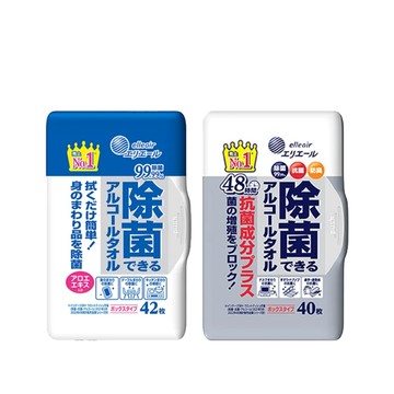 日本大王 家庭清潔除菌酒精濕紙巾_盒裝(蘆薈配方42抽/抗菌PLUS升級版40抽)