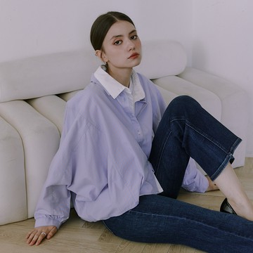 SOMETHING｜女裝｜寬版剪裁條紋長袖襯衫