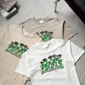 🔥隔日配｜KT PARIS椰子樹 寬鬆 短T 上衣 細絨布 寬鬆落肩 情侶短T 情侶T 落肩 韓國 男女可穿 80718