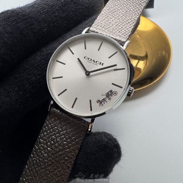 COACH手錶,編號CH00245,36mm銀圓形精鋼錶殼,白色簡約, 中二針顯示錶面,銀色真皮皮革錶帶款,鱷魚皮紋經典款