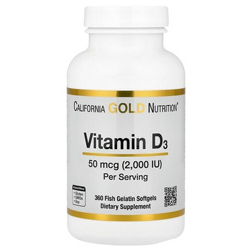 California Gold Nutrition, 維生素 D3，50 微克（2,000 國際單位），360 粒魚明膠軟凝膠