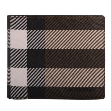 BURBERRY 巴寶莉  經典 PVC 大格紋 8卡對開短夾(卡其X暗棕)