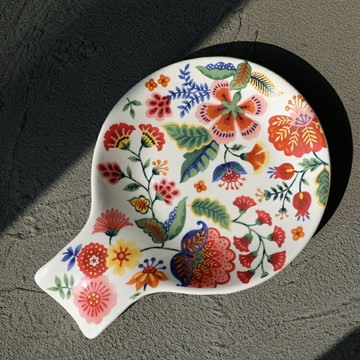 朗汀彩繪陶瓷大勺點心碟小菜碟子 釉下彩小盤子 經典小擺件