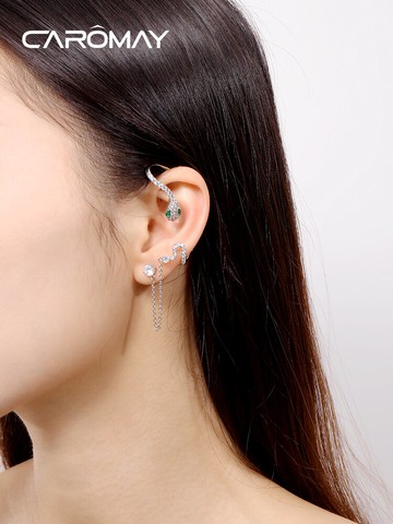 CAROMAY設計感銀蛇耳掛女925銀針流蘇耳環高級個性冷淡風耳釘耳飾