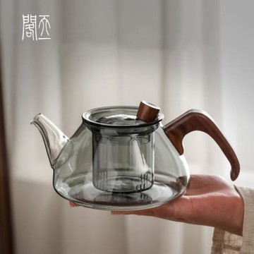 天一閣丨木把玻璃煮茶壺耐高溫家用泡茶壺茶水分離花茶壺可電陶爐