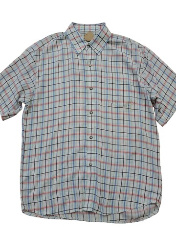 有禮貌穿搭 日本古著 格紋 雪紡 微透視 金屬釦 短襯 L號 近全新