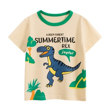 27KIDS - 純棉短袖上衣-快樂恐龍-米杏