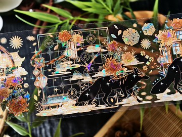 與狐說 (秋菊) きつね 霊獣 PET 紙膠帶 貝殼光 10米卷 巨畫幅