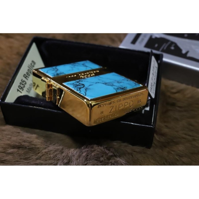 限定ZIPPO 1935レプリカ ターコイズパネル 金 ゴールド シリアル