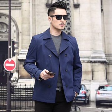 [米蘭精品] 風衣外套休閒大衣-春秋雙排扣短款百搭男外套3色73yw2