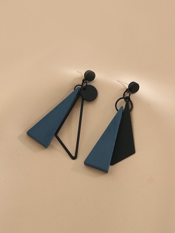 花跡霧霾藍色耳環女個性設計感不對稱耳墜2021年新款潮秋冬耳飾