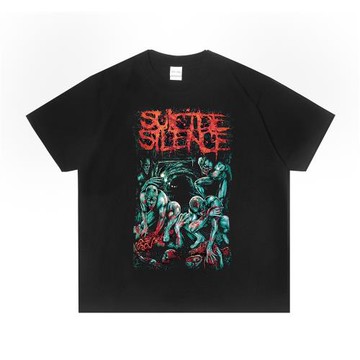 直噴Suicide Silence死核硬搖滾自殺沉寂樂隊印花T恤短袖純棉重磅