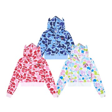 Baby Monster x Bape Baby Milo 惡魔角短版外套 連帽外套 白/粉/藍迷彩 AS518A6Q