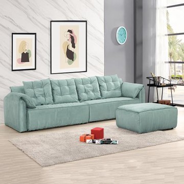 Boden-亞特L型淺綠色絨布沙發組(四人座+腳椅)