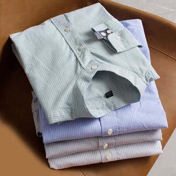 外貿工廠尾貨春秋男士水系純棉豎條紋立領通勤休閑長袖襯衫男襯衣