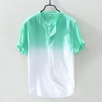 men's summer cotton gradient short-sleeved shirt漸變色襯衫男