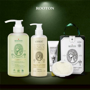 快速出貨【ROOTON】柔順秀髮！甦活植萃洗髮精500ml+淨粹植潤沐浴膠300ml+淨粹植潤護手霜50ml+沐浴巾+植萃手提禮盒