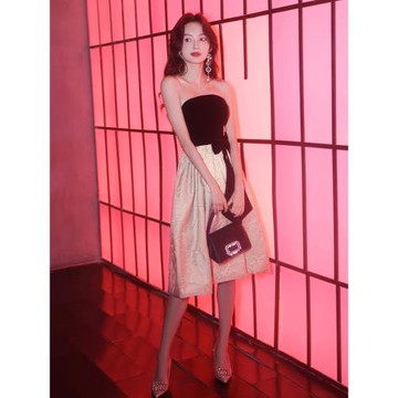 黑色抹胸小晚禮服裙女2025新款高級感氣質年會輕奢小眾高端小個子