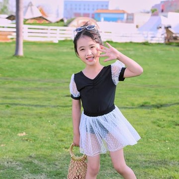 兒童泳衣女女童連體裙式保守小女孩中大童公主可愛洋氣游泳衣新款