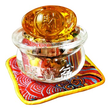 財神小舖 旺財元寶 琉璃水晶聚寶盆擺件 五行水晶加持 山海鴻運毯 聚財聚福  金  1個