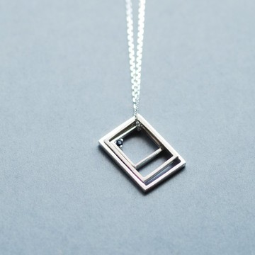 藍寶石 方形 套組 項鍊 925銀 男女皆宜