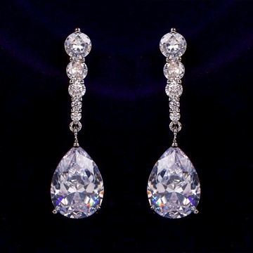 隔日到貨 周子瑜 5克拉 梨形 水滴 莫桑鑽 奧地利水晶 耳環 耳釘 耳針 垂墬式 E0097