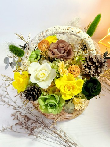 蒔漫花間 - 秋日晨曦 永生花籃 開幕禮物 付包裝