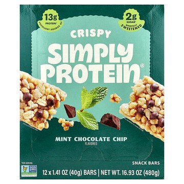 Simply Protein, 酥脆零食棒，薄荷巧克力碎，12 根，每根 1.41 盎司（40 克）