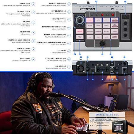 Zoom V3 Vocal Effects Processor With 16 Voice Effects   Professional Studio Reference Headphones   9V AC Adapter   Cables Deluxe Bundle Great For St