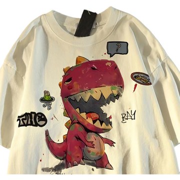 純棉卡通恐龍短袖t恤男女夏潮牌2025新款寬松美式hiphop半袖上衣