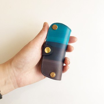 鑰匙套_一般鑰匙用_長版雙軸中扣_灰藍漸層里昂藍