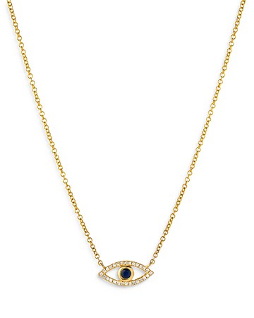Zoe Lev 14K Yellow Gold Diamond & Blue Sapphire Evil Eye Pendant Necklace, 18