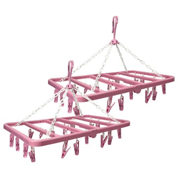 方形折疊吊巾架，20夾，粉色，台灣製  2個