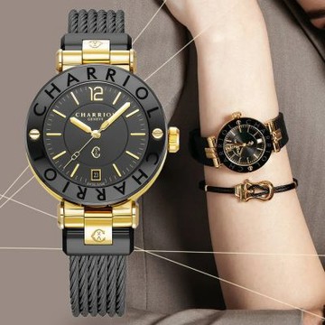 CHARRIOL 夏利豪 Navigator Cruise 黑金配色 經典鋼索 石英錶 女錶-36mm CR36YB.595Y.008