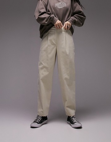 Topshop cord peg trouser in ecru-White