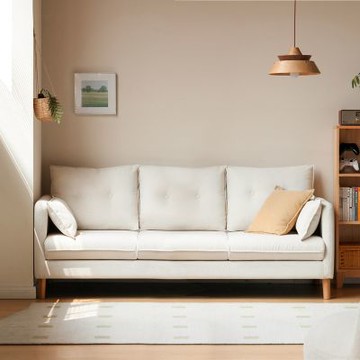 源氏木語奶油風實木三人座布沙發2MS03230杏色-(H014390606)