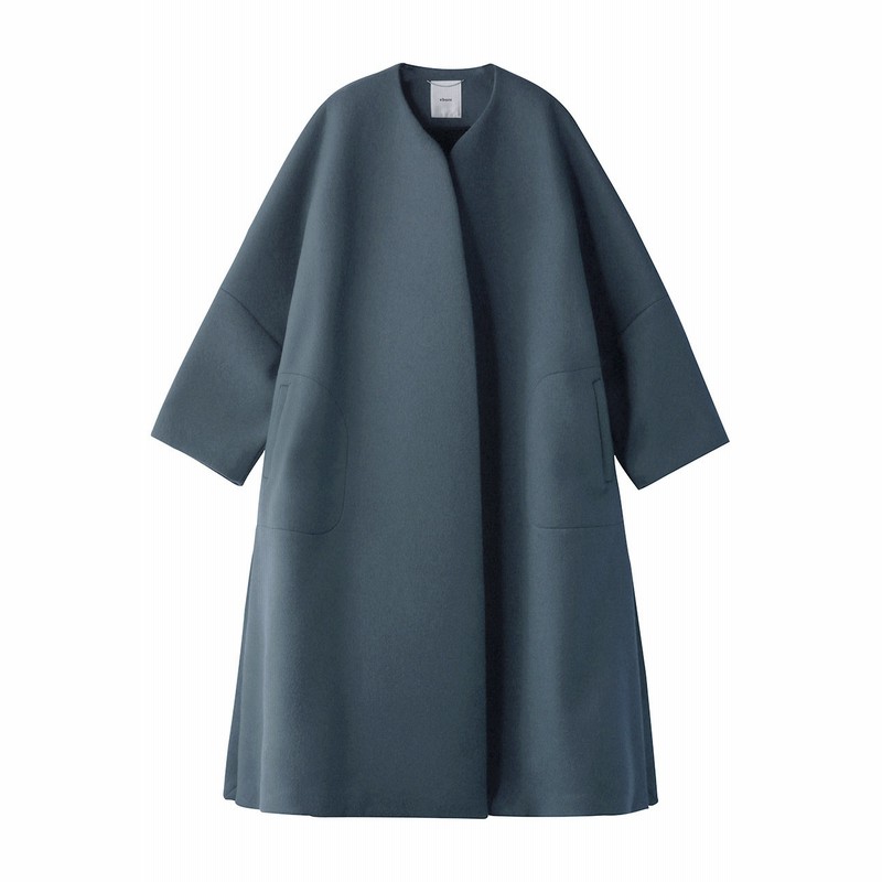 Ebure エブール ウールボンディング サイドスリットノーカラーオーバーコート レディース ブルー 38 通販 Lineポイント最大1 0 Get Lineショッピング