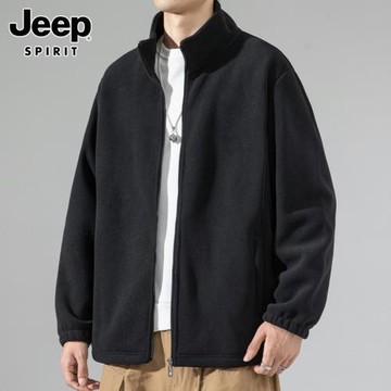 JEEP SPIRIT搖粒絨開衫外套男士春秋季美式休閑立領抓絨衣夾克男