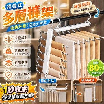 摺疊褲架 吊衣桿 多功能褲夾 家用多層褲子收納 無痕衣櫃收納神器 省空間衣物收納 衣櫃整理 褲子吊掛 伸縮摺疊收納