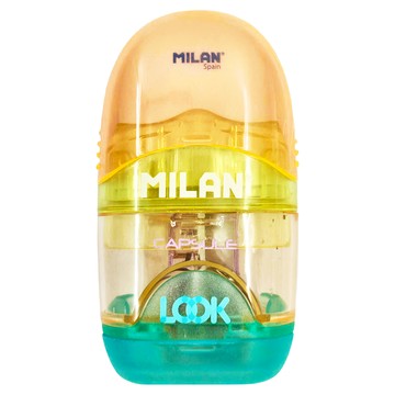 MILAN 太空膠囊橡皮擦+削筆器 泡泡糖  顏色隨機  1組