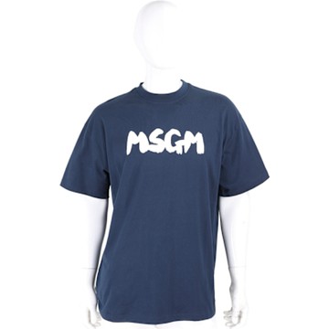 MSGM 字母草寫印花深藍短袖TEE T恤(男款)