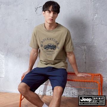 JEEP 男裝 復古吉普車印花短袖T恤-藍色
