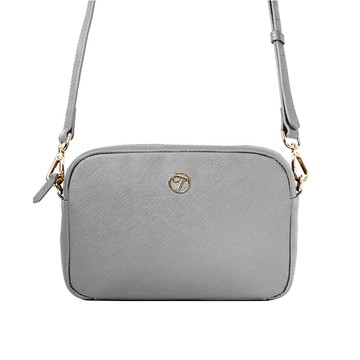 品牌雙背帶真皮斜背包-灰