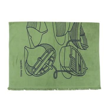 【二手名牌BRAND OFF】HERMES 愛馬仕 綠色 棉質 沙灘毛巾
