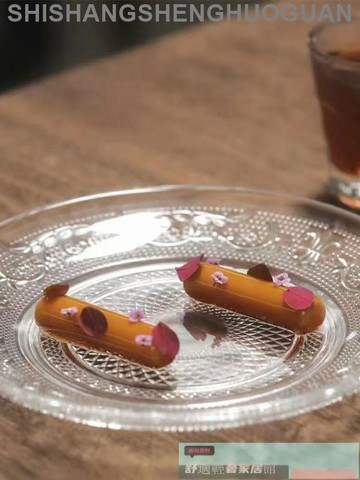 特色餐具 餐盤 可開發票 創意家用客廳大水果盤小精致玻璃點心碟圓形歐式玻璃杯托盤玻璃盤