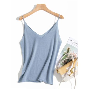 夏季薄款細羊毛針織吊帶背心女V領無袖打底衫小內搭修身顯瘦通勤