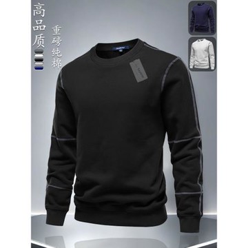 (免運)高品質2025秋冬季加絨加厚重磅純棉衛衣男潮款長袖圓領套頭外套