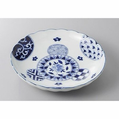 皿 藍丸紋菊型8.0皿 丸盛皿 23cm パスタ皿 カレー皿 おしゃれ 和食器 業務用 美濃焼 22a338-21